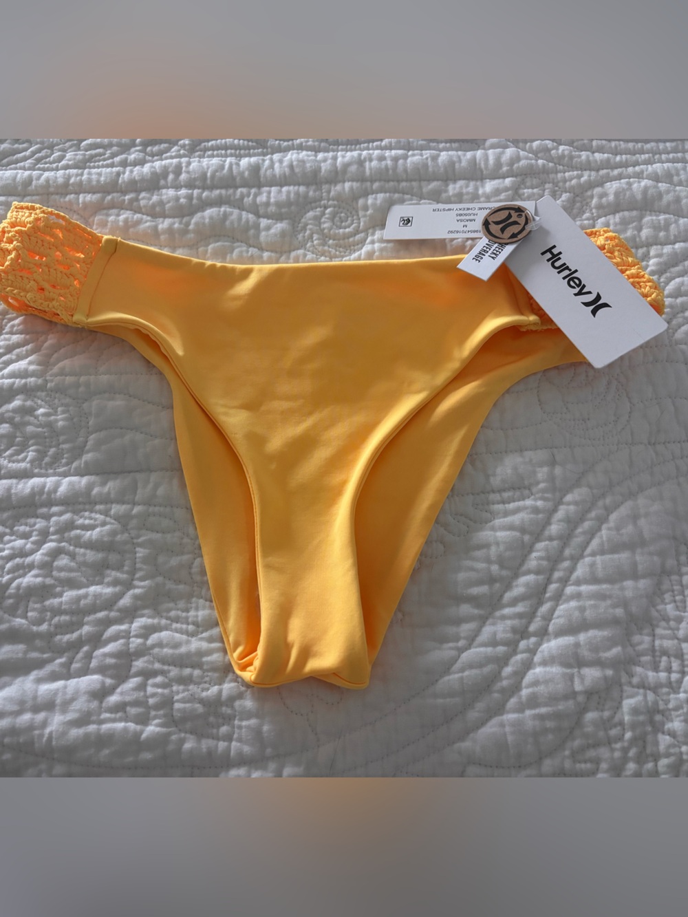 Hurley Mimosa Yellow Crochet-Trim Hipster Bikini Bottom
